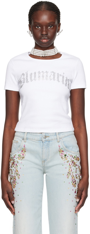 Photo: Blumarine White Crystal-Cut T-Shirt