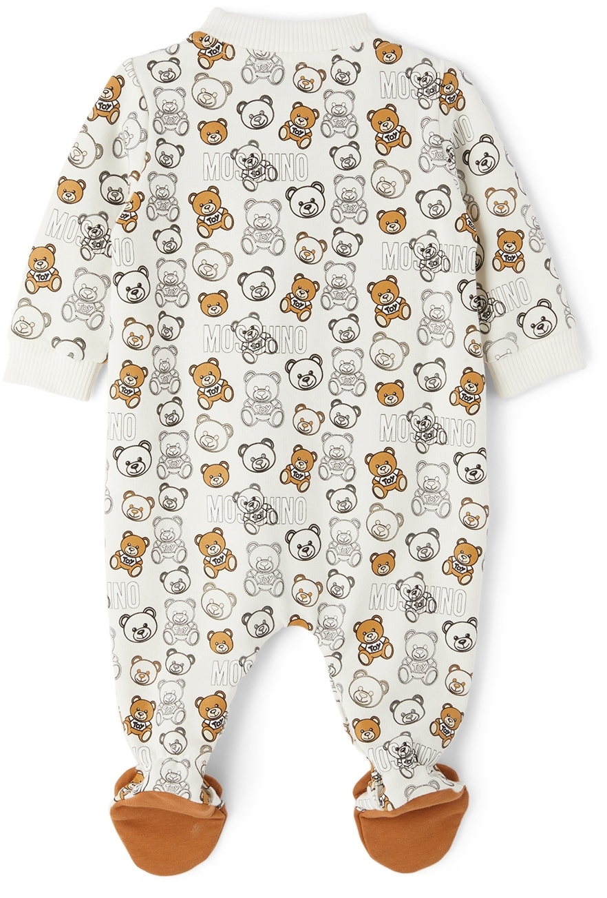 Moschino Baby White Allover Teddy Bear Footie Jumpsuit Moschino