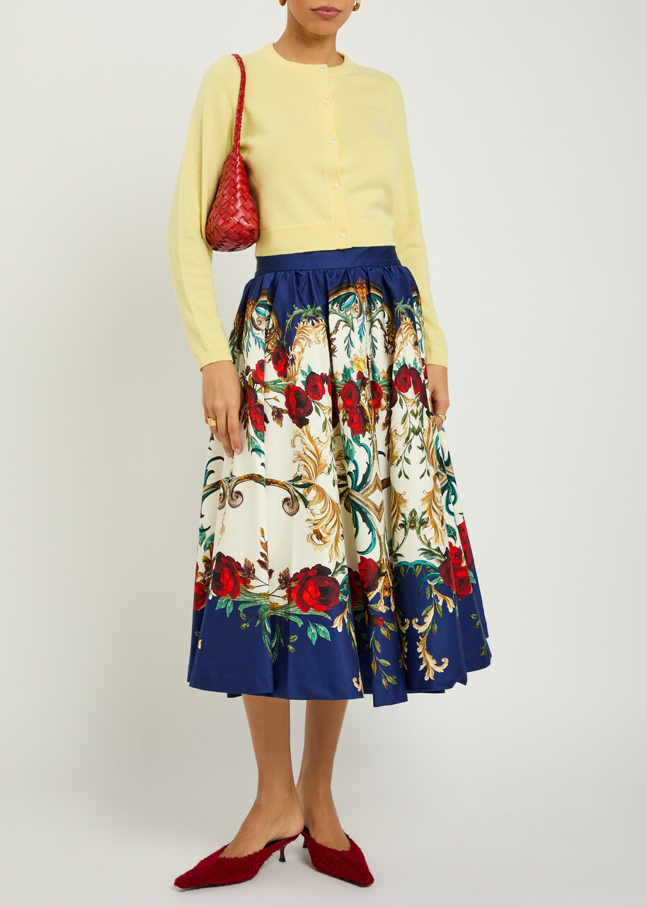 Alice + Olivia Nilda Floral-print Cotton-poplin Midi Skirt Multicoloured
