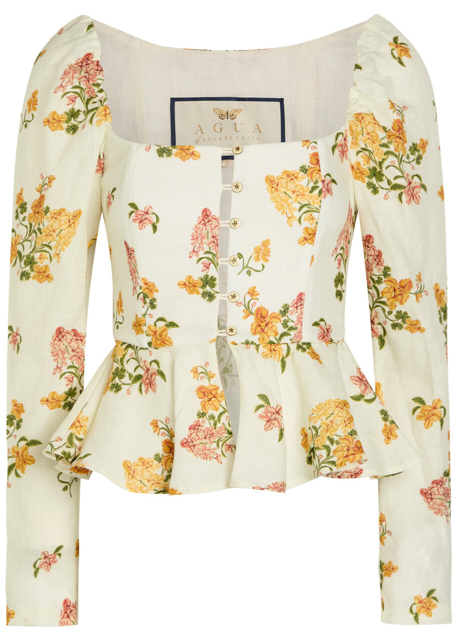 Agua BY Agua Bendita Bromelia Floral-print Linen top Multicoloured