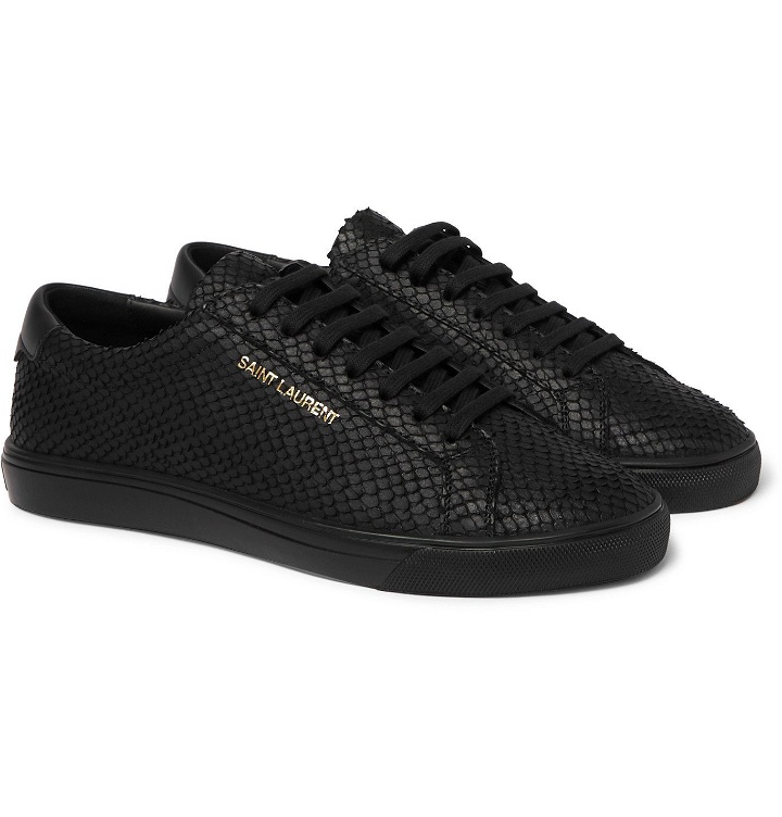Photo: SAINT LAURENT - Andy Snake-Effect Leather Sneakers - Black