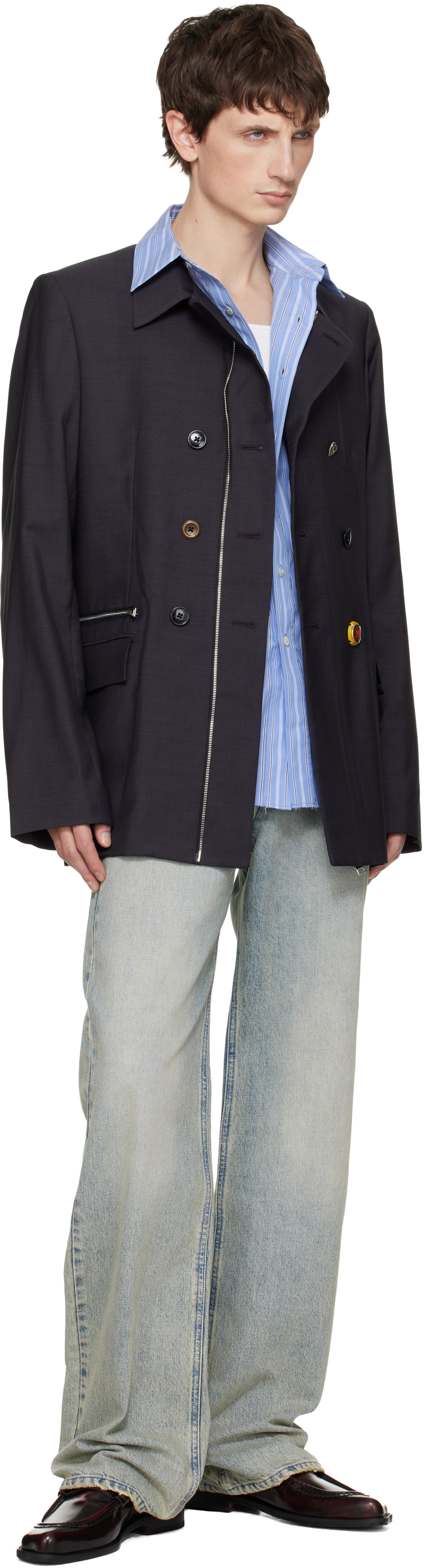 Martine Rose Black Double-Breasted Zip Blazer