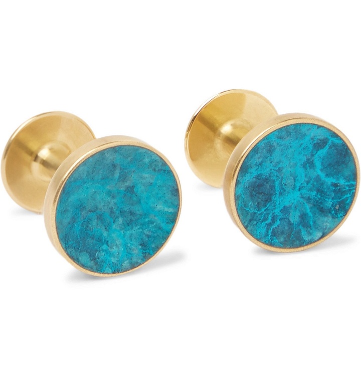 Photo: Alice Made This - Bayley Marble-Effect Gold-Tone Cufflinks - Blue