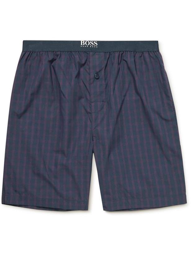 Photo: Hugo Boss - Checked Cotton-Poplin Pyjama Shorts - Blue