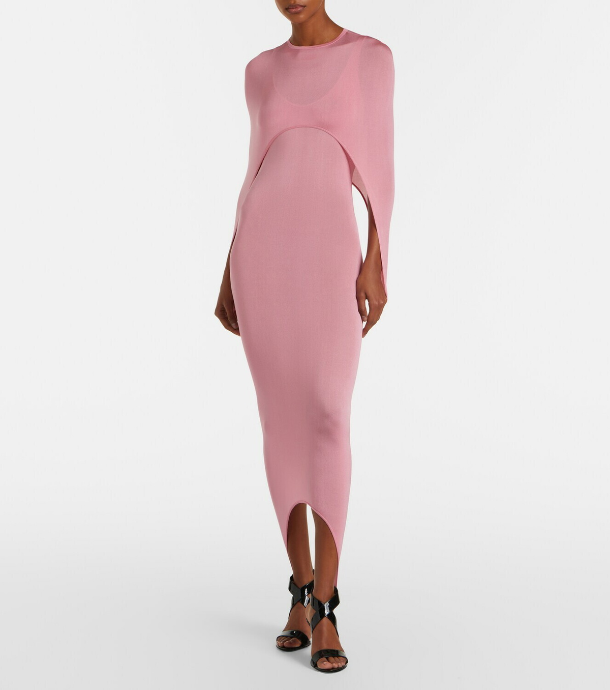 Alaïa Asymmetric caped silk-blend midi dress