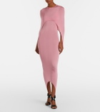 Alaïa Asymmetric caped silk-blend midi dress