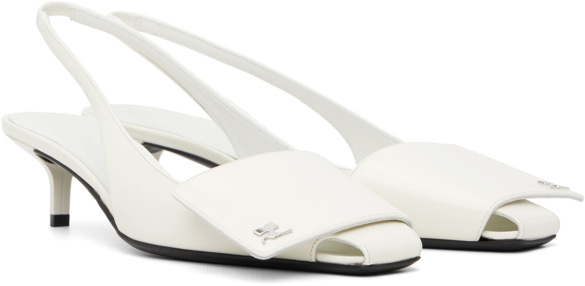 Courrèges White Fold Iced Leather Slingback Heels