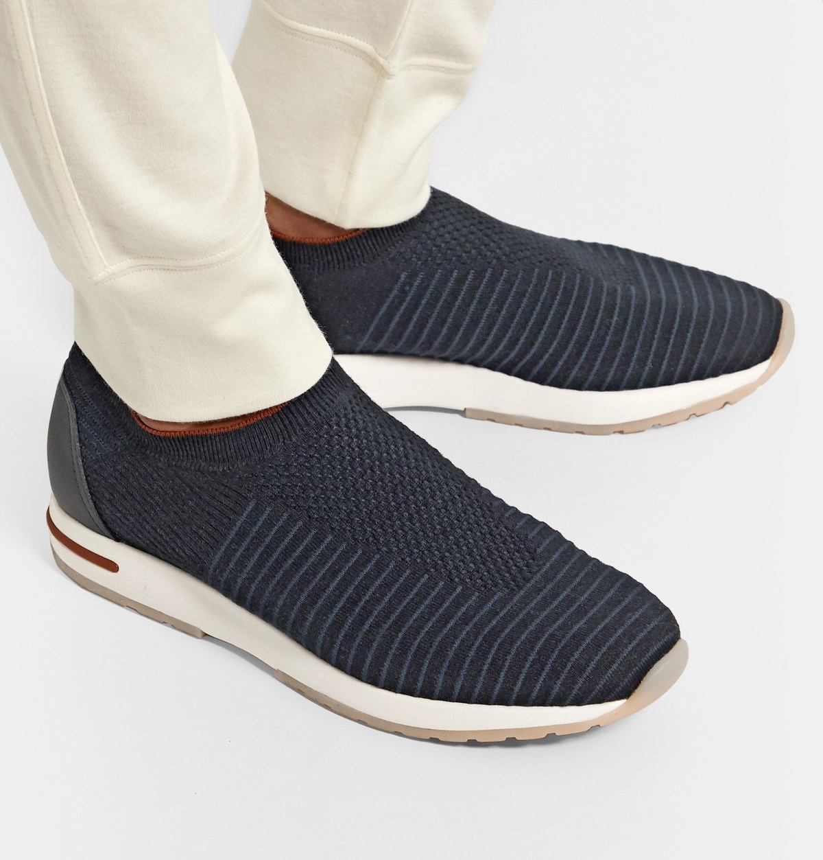 Loro Piana Grey Knit Fabric 360 Flexy Walk Slip On Sneakers Size