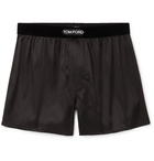 TOM FORD - Velvet-Trimmed Stretch-Silk Satin Boxer Shorts - Brown