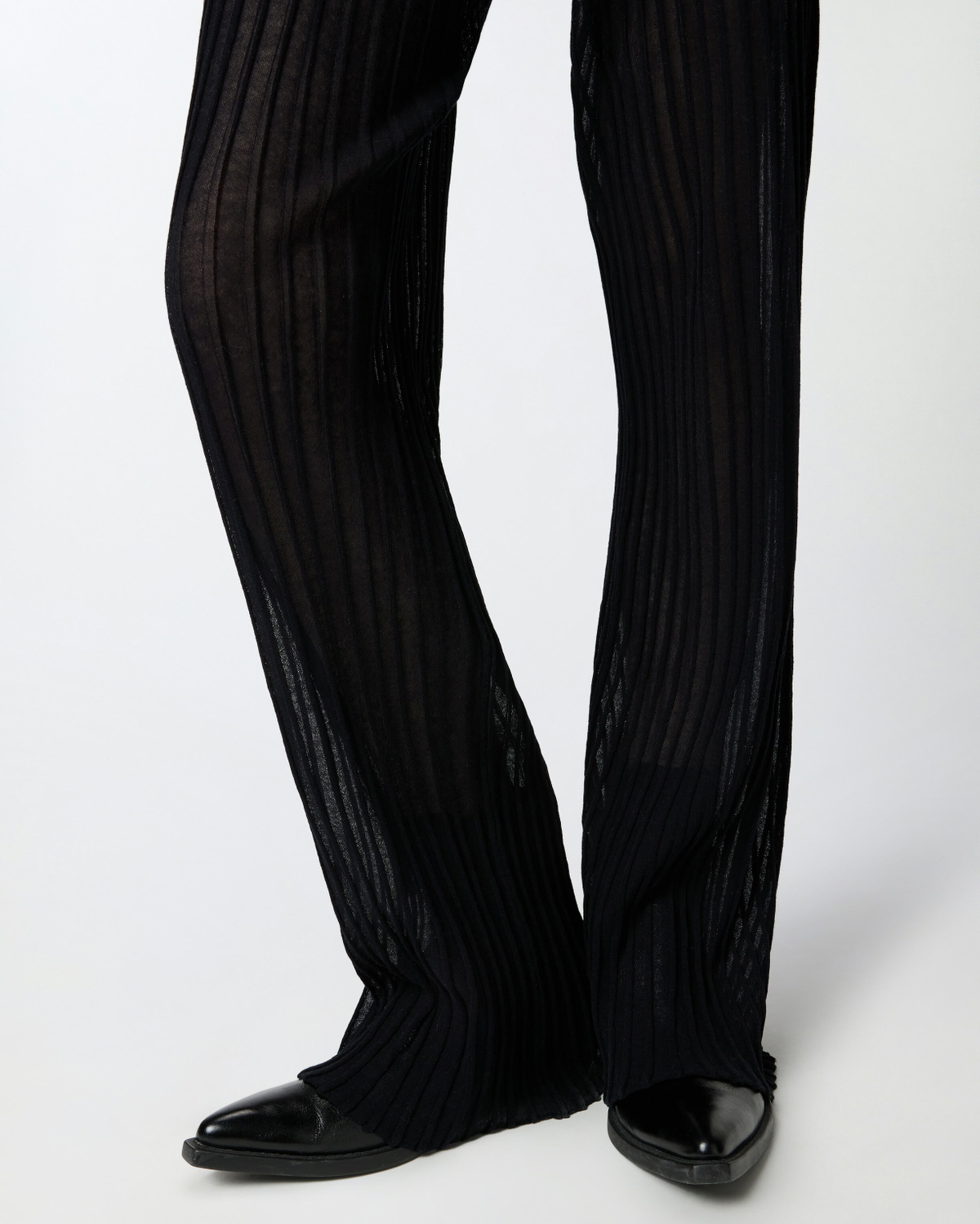 Pinko Lightweight Semi Sheer Ribbed Trousers Limo Black