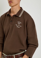 Bode Geneva Logo-embroidered Waffle Polo Shirt Dark Brown