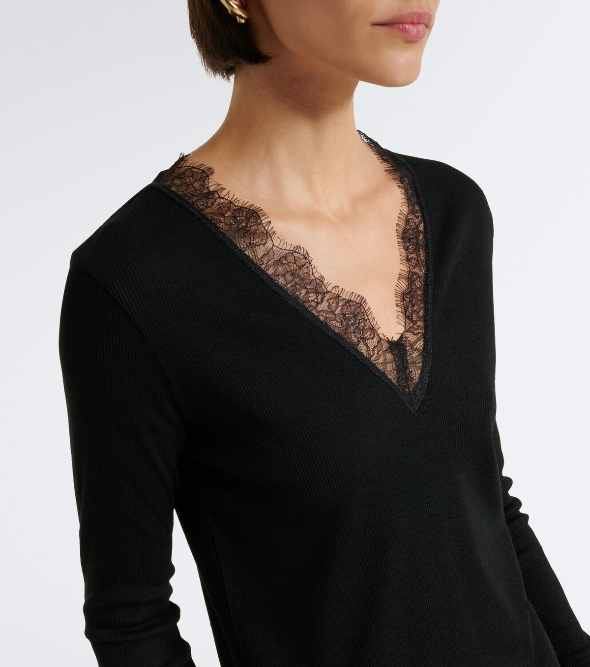 Vince Lace-trimmed ribbed-knit top