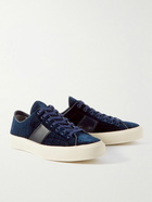 TOM FORD - Cambridge Leather-Trimmed Croc-Effect Velvet Sneakers - Blue