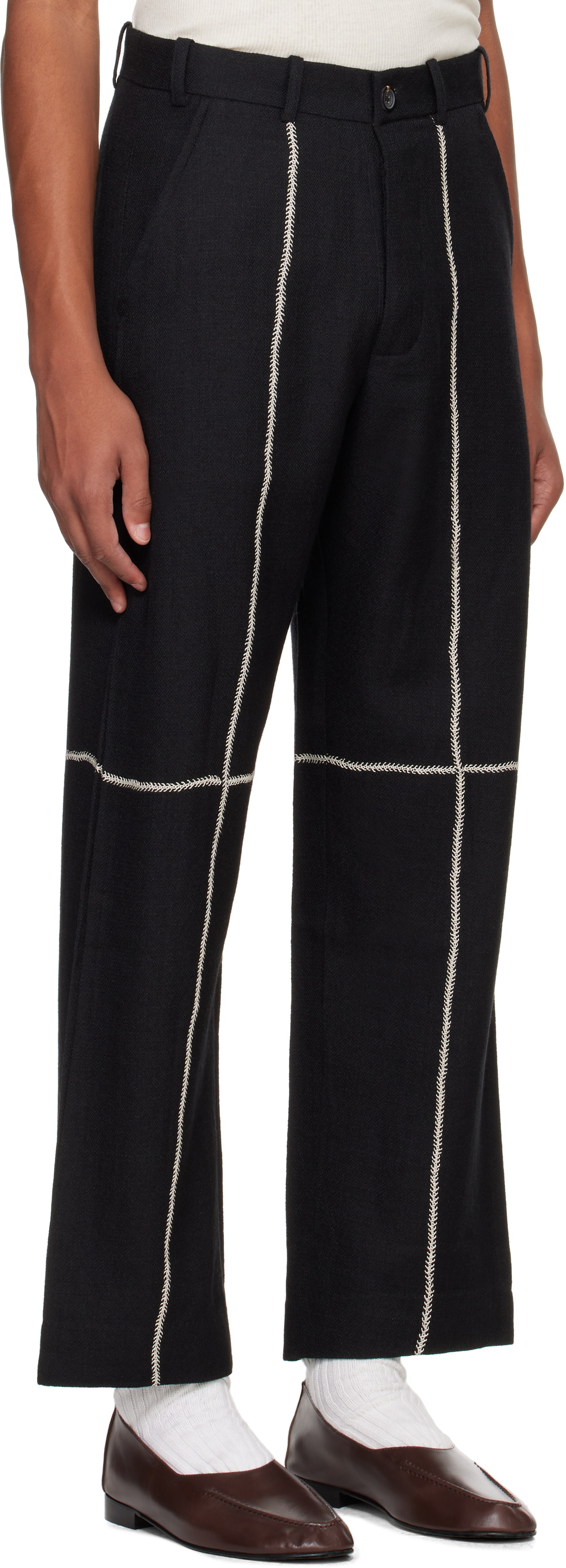 Kartik Research Black Rabari Stitch Trousers Kartik Research