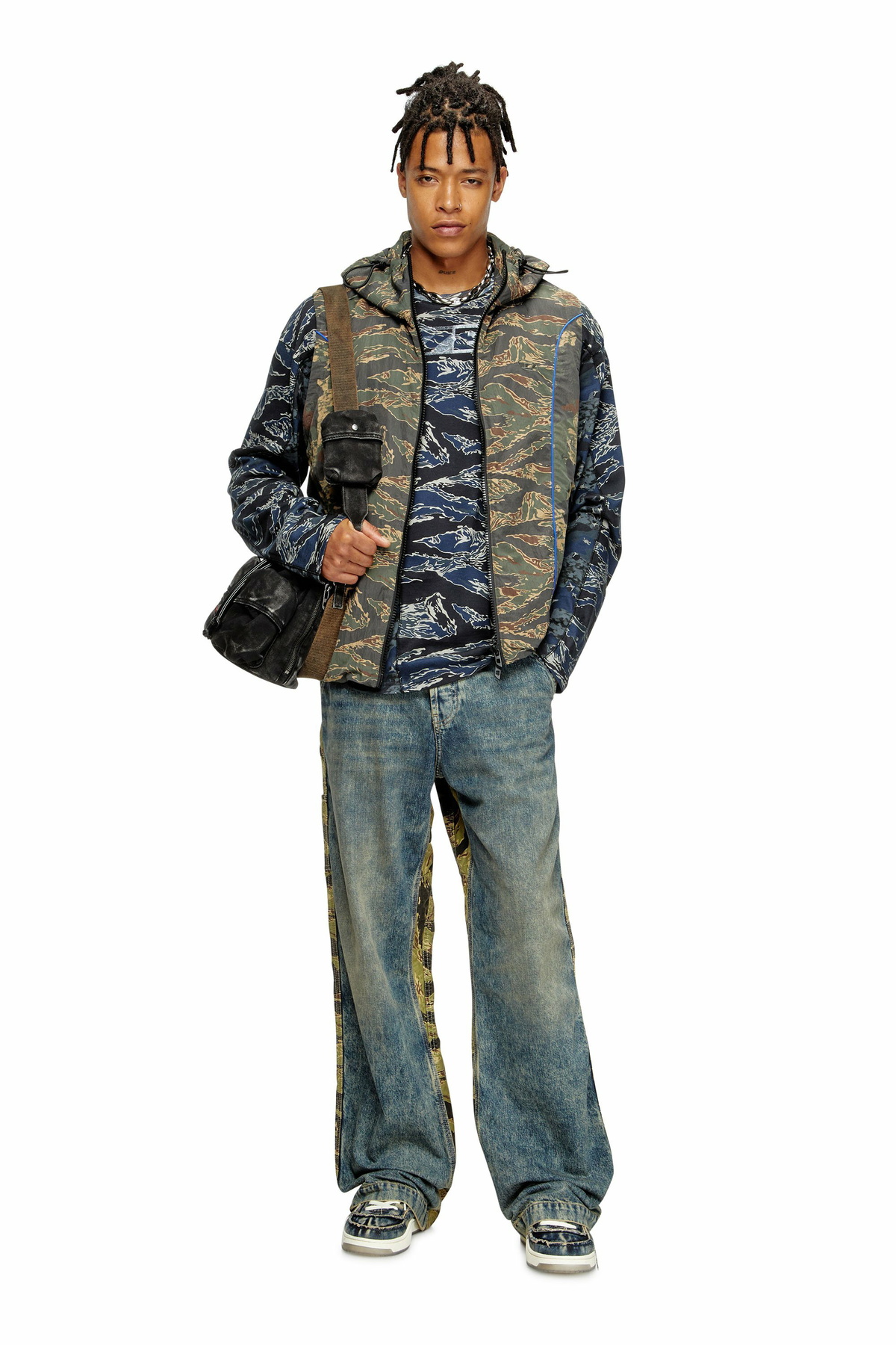 Diesel Hooded vest with mixed camo prints - Jackets Mens in Multicolor