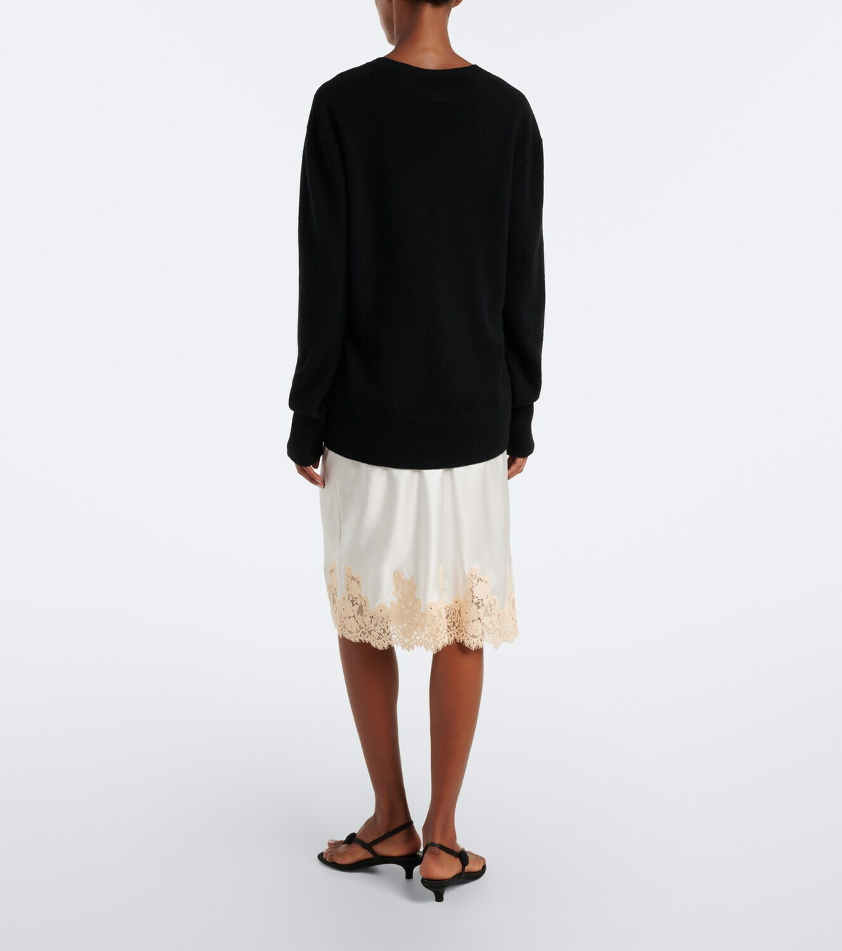 Dôen Elowette lace-trimmed silk satin midi skirt