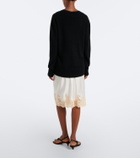 Dôen Elowette lace-trimmed silk satin midi skirt