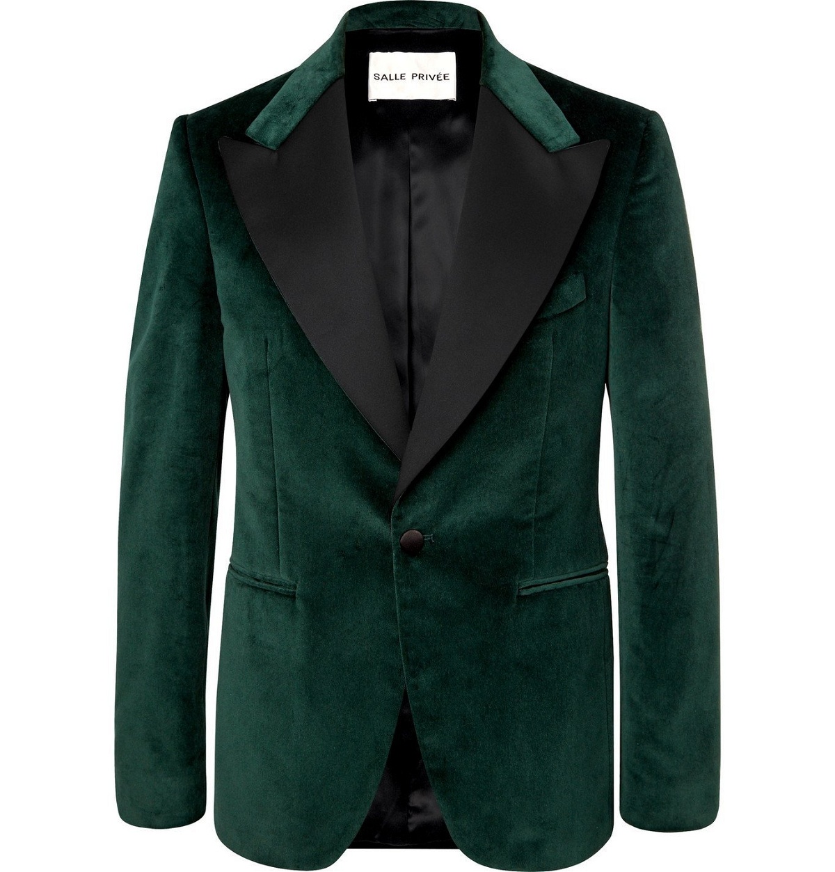 Photo: SALLE PRIVÉE - Green Ander Slim-Fit Satin-Trimmed Cotton-Velvet Tuxedo Jacket - Green