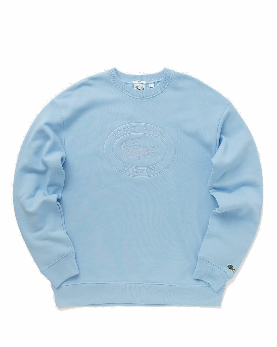 Photo: Sporty & Rich Lacoste Oval Logo Embroidered Crewneck Blue - Mens - Sweatshirts