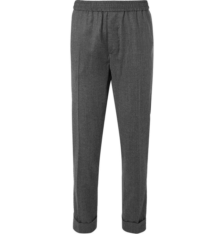 Photo: AMI - Grey Slim-Fit Tapered Mélange Virgin Wool Drawstring Trousers - Men - Gray