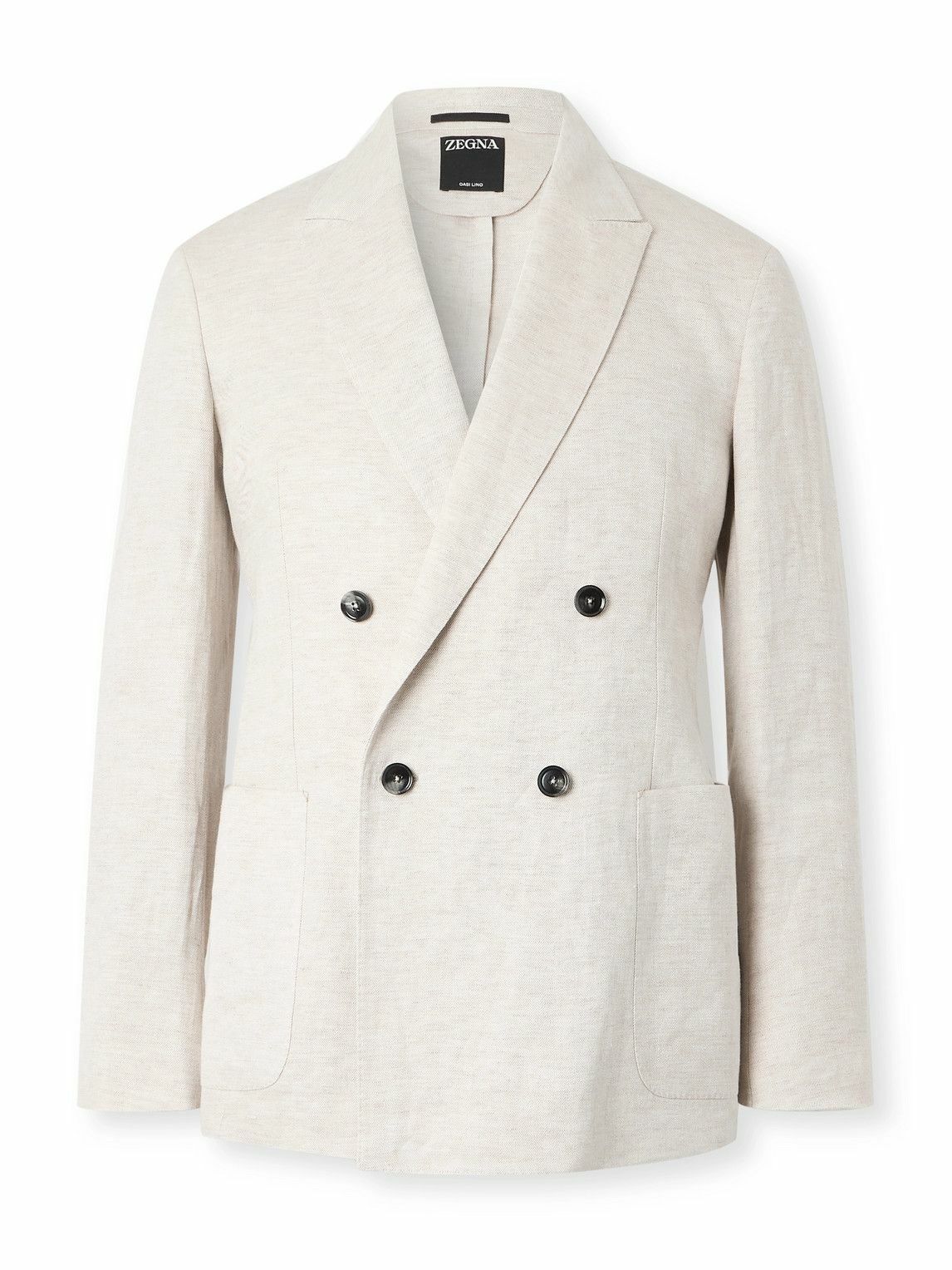 Zegna - Double-Breasted Linen-Twill Suit Jacket - Neutrals
