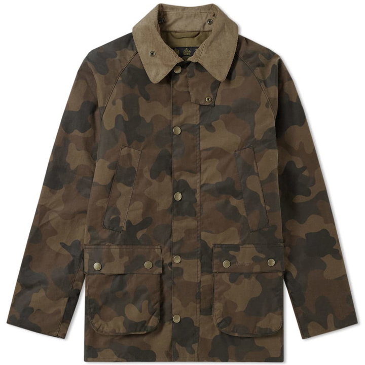 Photo: Barbour Heritage Waxed Camo SL Bedale Jacket Green
