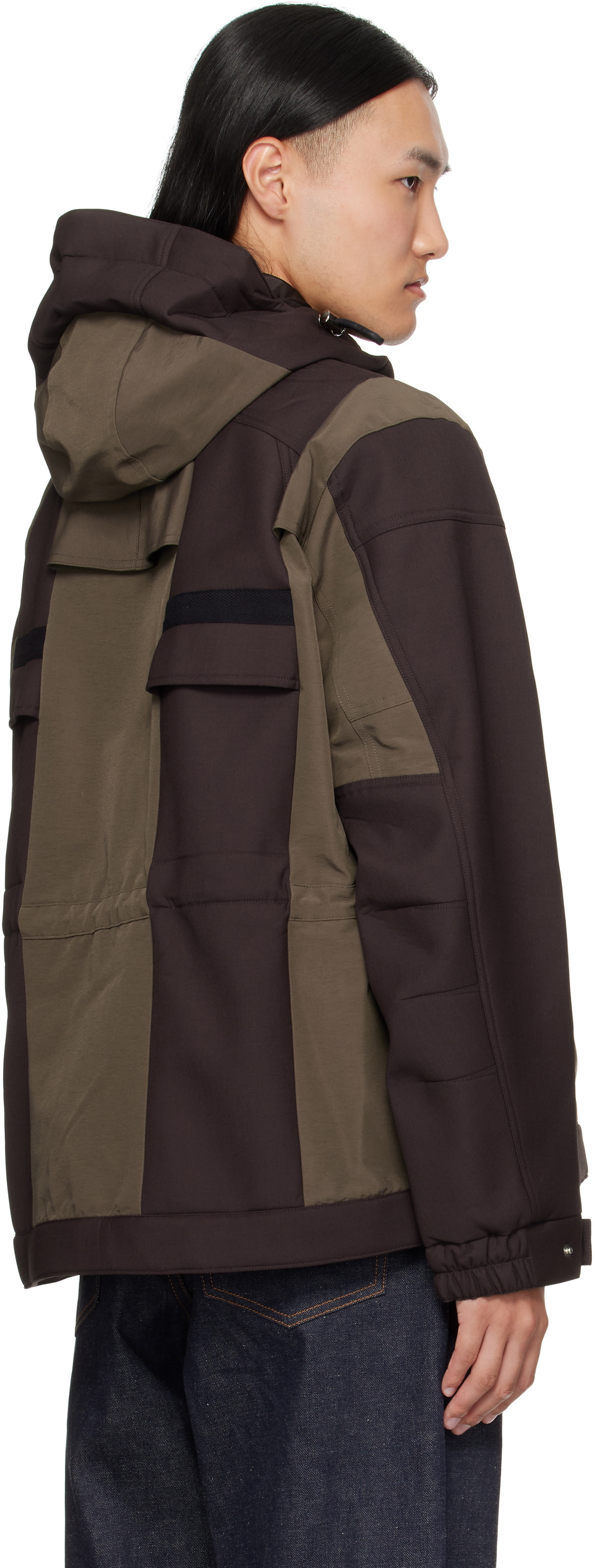 sacai Brown & Khaki Suiting Bonding Grosgrain Jacket