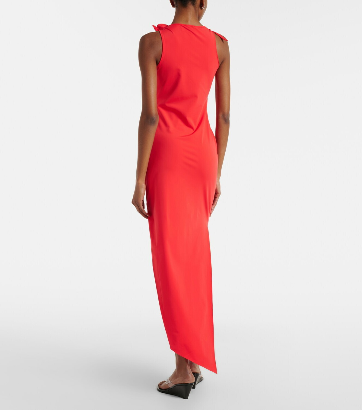 Coperni Floral-appliqué asymmetric jersey maxi dress