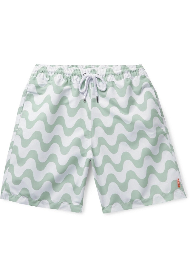 Photo: Frescobol Carioca - Garrett Leight Long-Length Printed Swim Shorts - Green