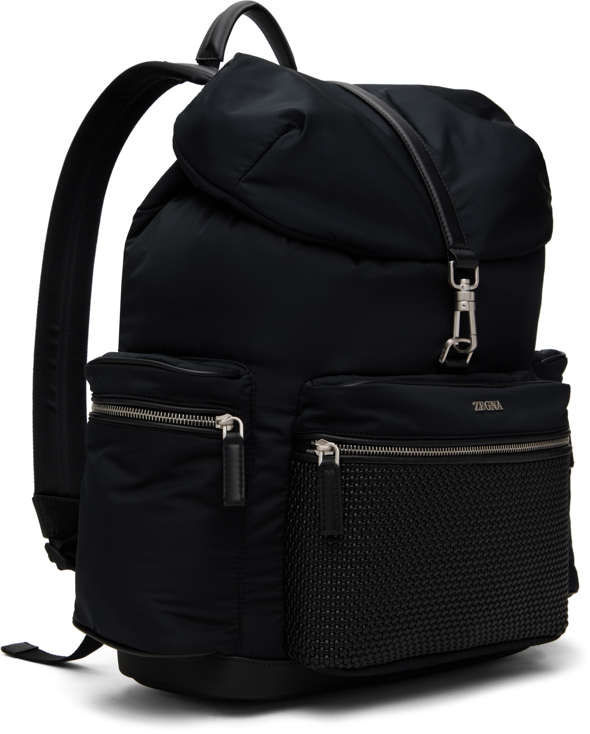 ZEGNA Black Technical Fabric & PELLETESSUTA Leather Backpack