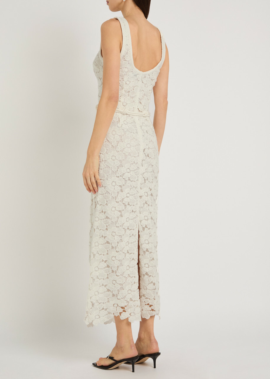 Simkhai Eloise Lace Belted Cotton-blend Maxi Dress Ivory