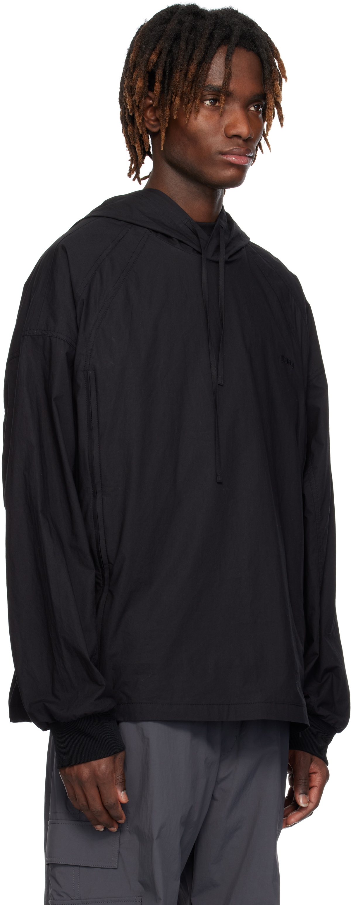 Juun.J Black Side Zip-Up Godet Hoodie