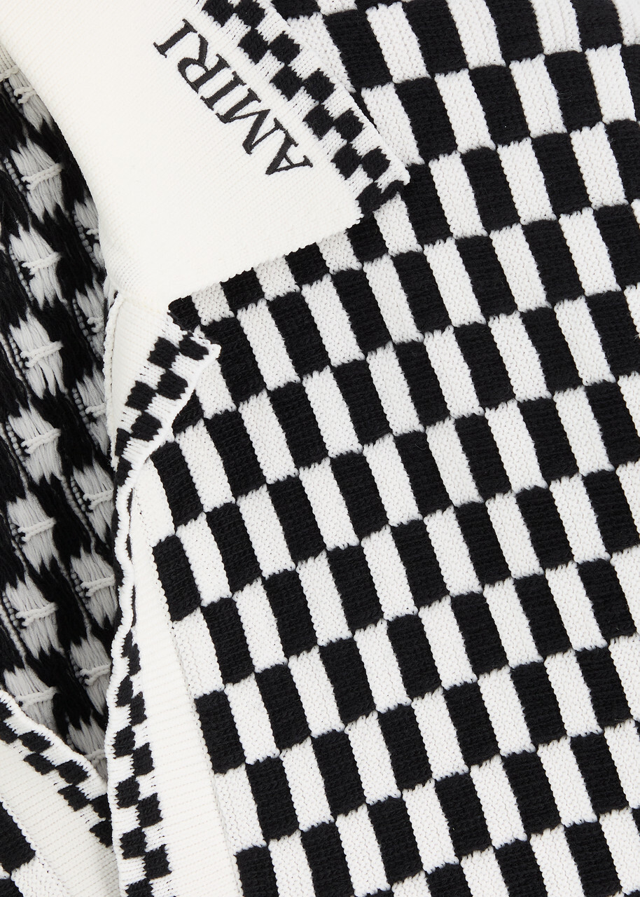 Amiri Checked Wool-blend Polo Shirt Black