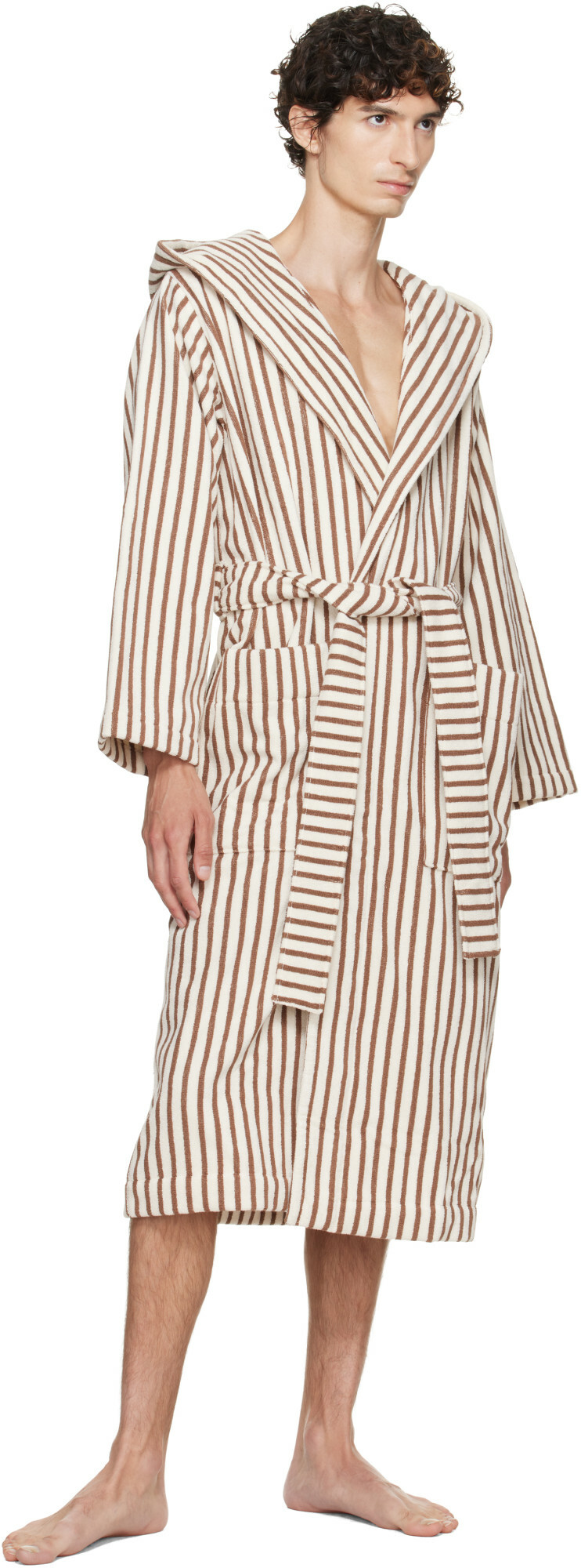 Tekla Off-White & Brown Terry Hooded Bathrobe