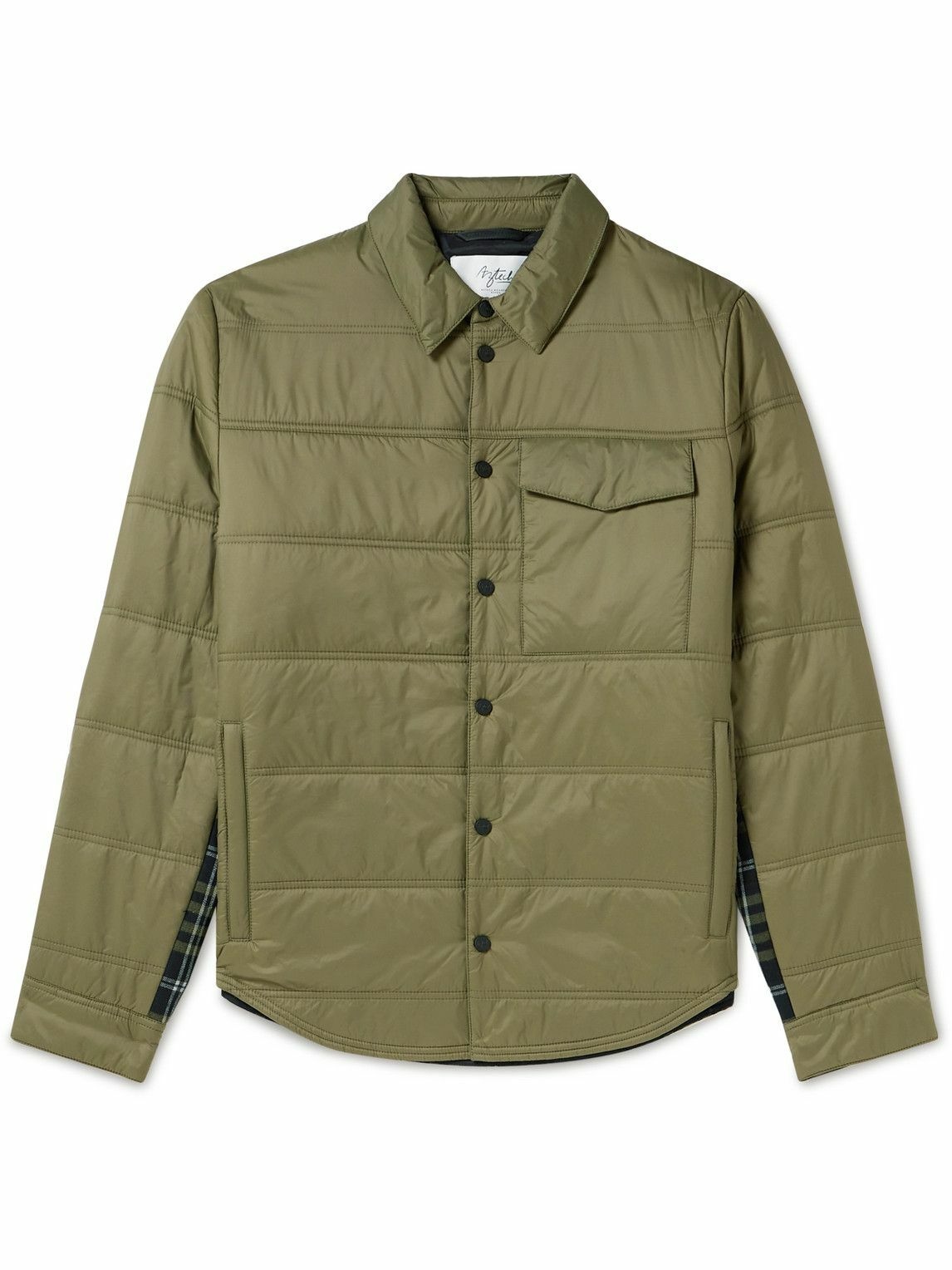 Photo: Aztech Mountain - Loge Peak Padded Quilted Nylon and Checked Brushed Cotton-Flannel Ski Shirt - Green