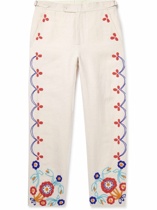 Photo: BODE - Garden Party Straight-Leg Bead-Embellished Linen Trousers - Neutrals