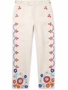 BODE - Garden Party Straight-Leg Bead-Embellished Linen Trousers - Neutrals