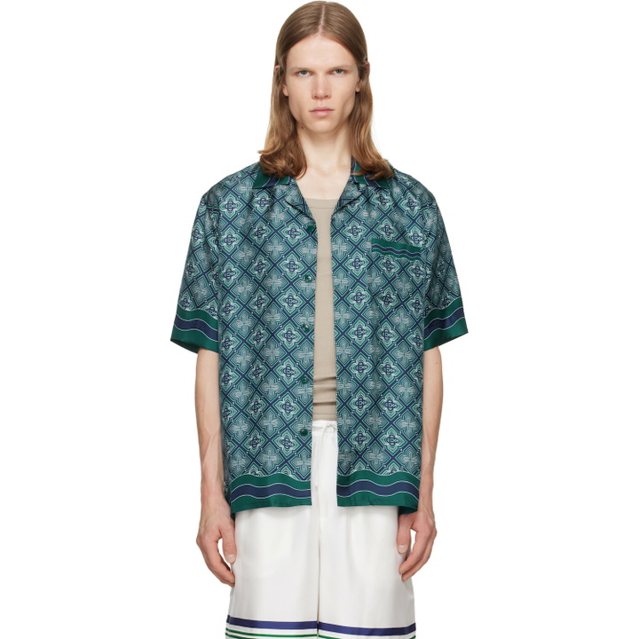 Photo: Casablanca Green Radiating Monogram Short Sleeve Silk Shirt