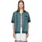Casablanca Green Radiating Monogram Short Sleeve Silk Shirt