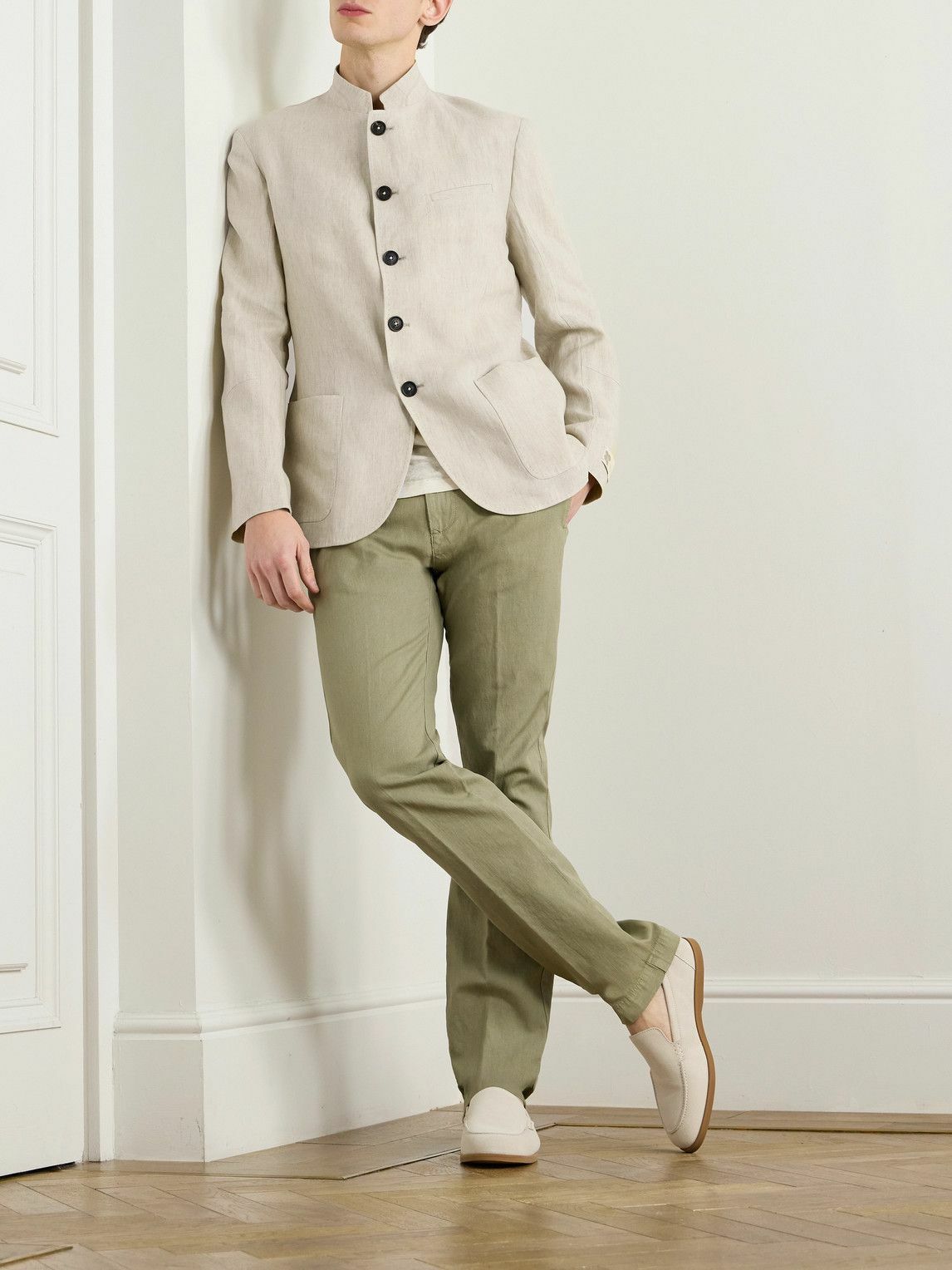 Massimo Alba - Gstaad Grandad-Collar Linen Overshirt - Neutrals