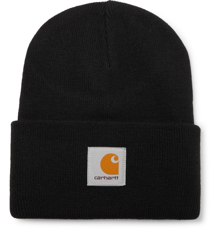 Photo: Carhartt WIP - Logo-Appliquéd Ribbed-Knit Beanie - Black