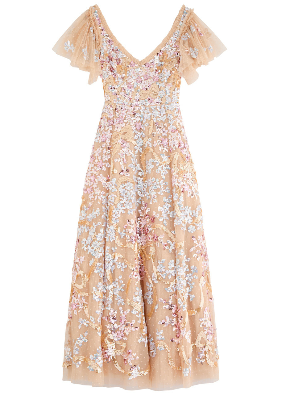 Needle & Thread Dancing Ribbon Sequin-embellished Tulle Gown Gold Needle &  Thread