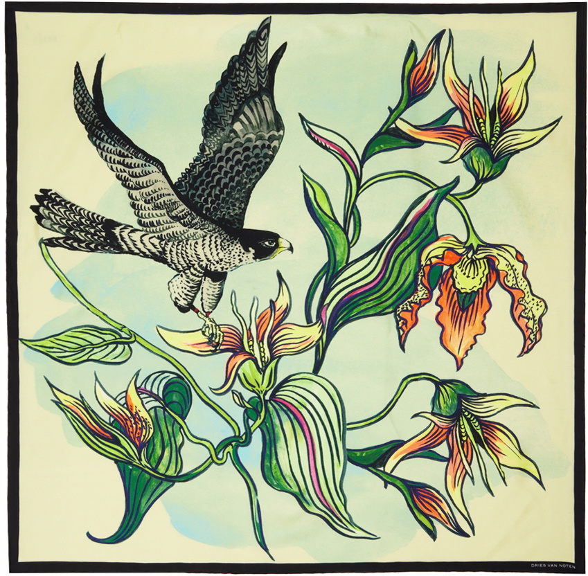 Dries Van Noten Green & Beige Printed Scarf Dries Van Noten