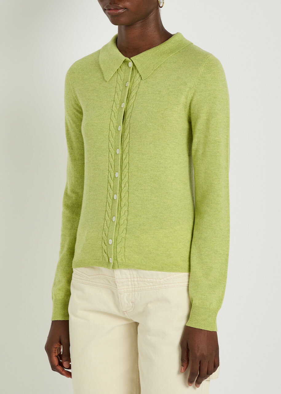 Damson Madder Voula Wool and Cashmere-blend Cardigan Green