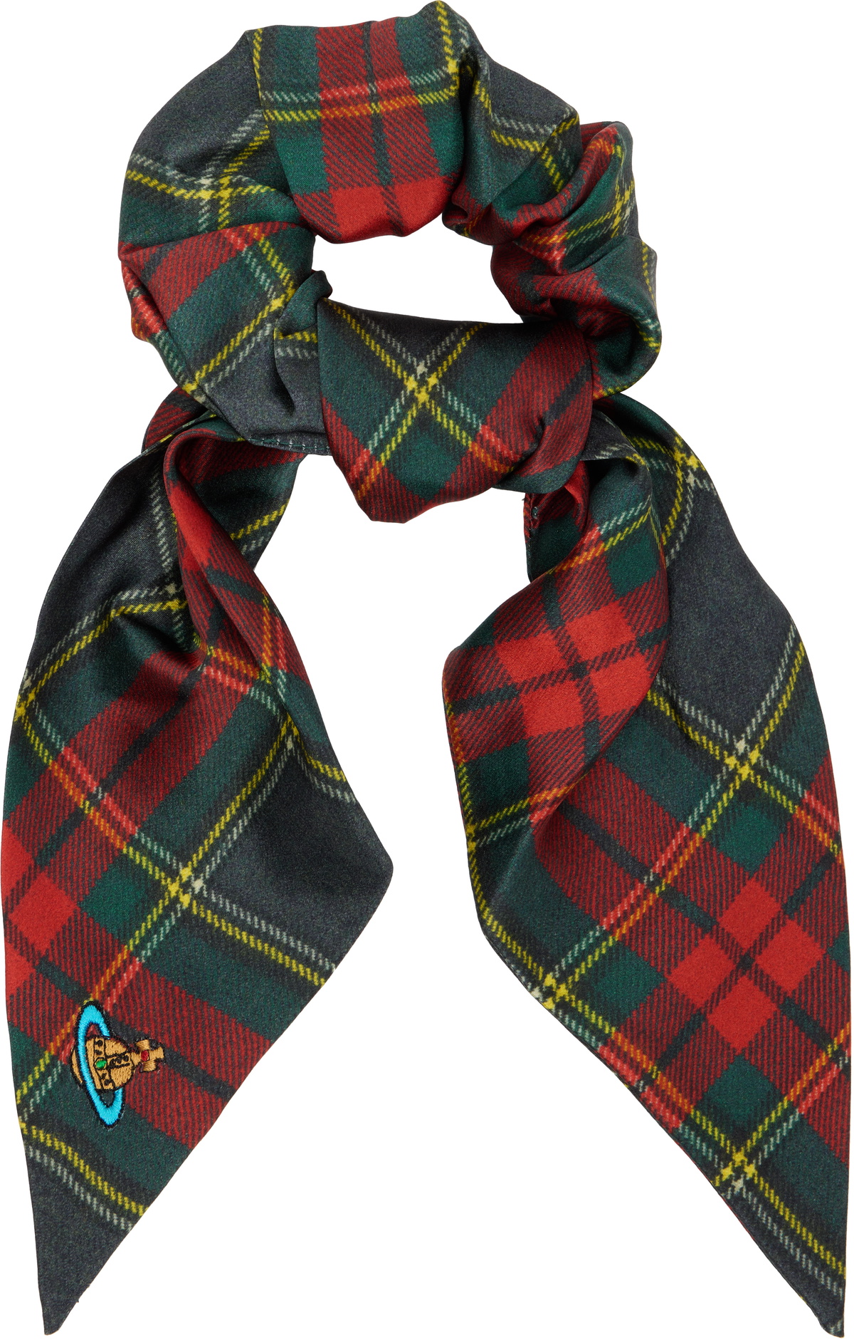 Vivienne Westwood Tartan Orb-embroidered Silk Scrunchie - Red