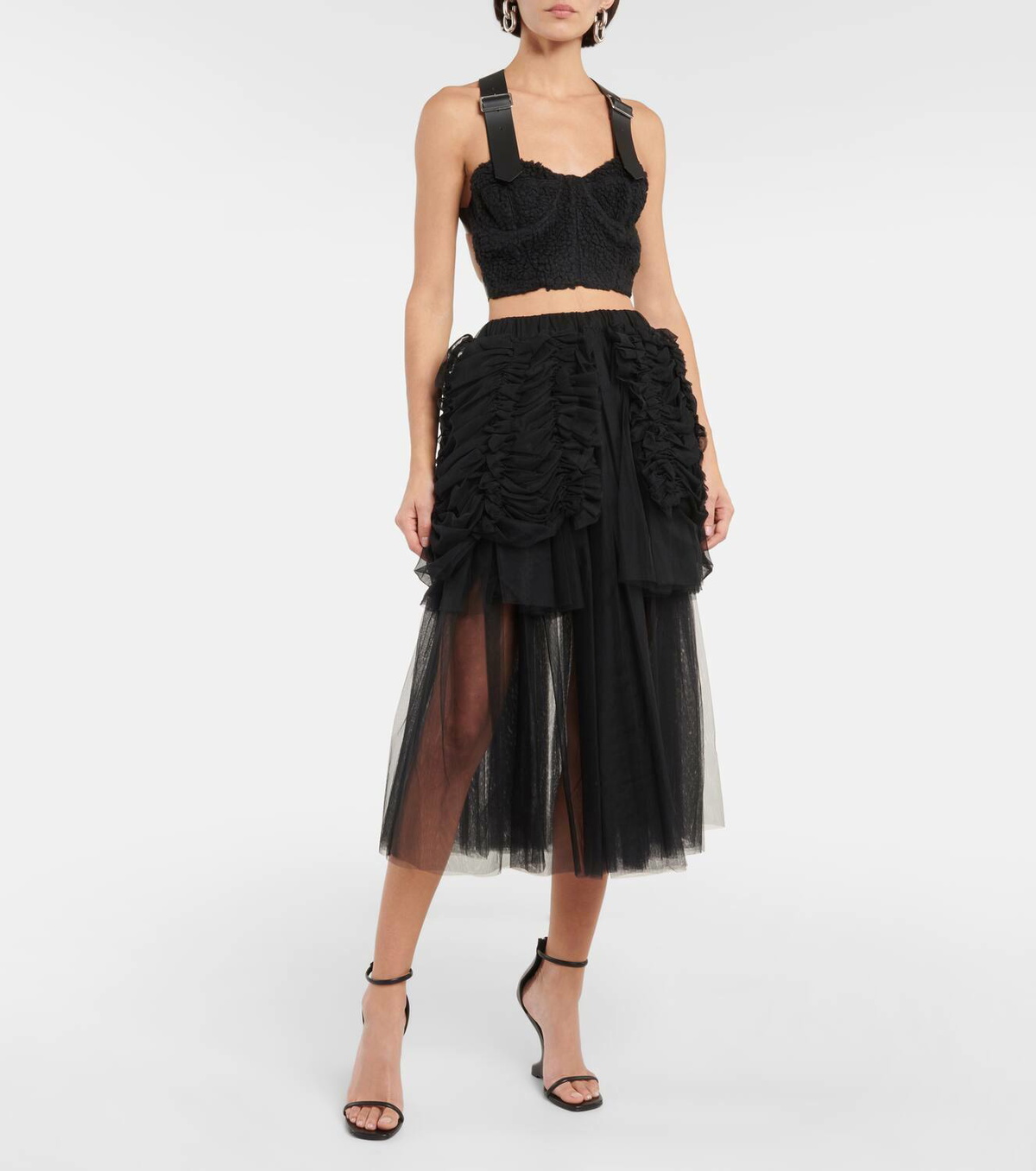 Noir Kei Ninomiya Leather-trimmed teddy fleece bustier
