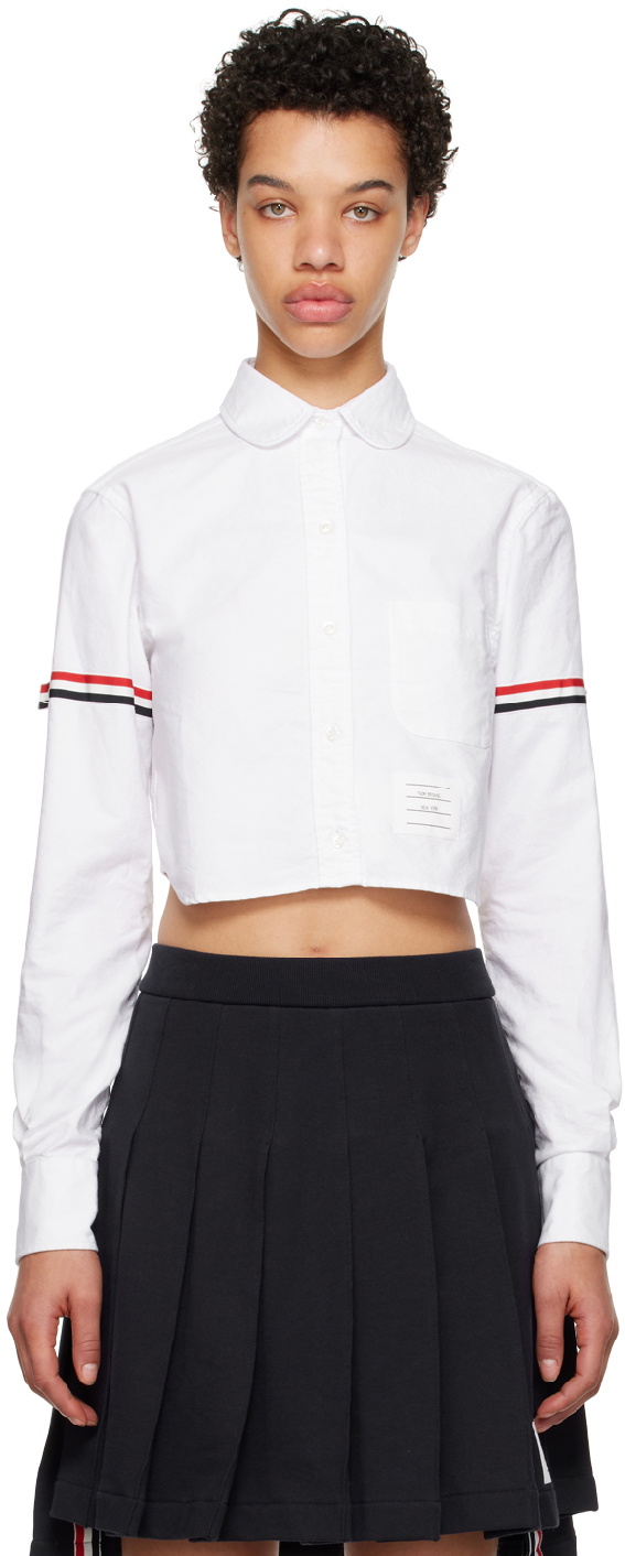 White Ruched Middle Cropped Shirt - Brogann
