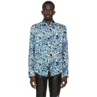 Paco Rabanne Blue and Black Satin Floral Shirt