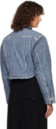 Pushbutton Blue Denim Print Cropped Jacket