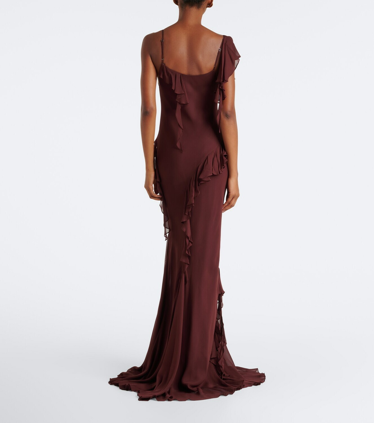 De La Vali Mayara ruffled scarf-detail georgette gown
